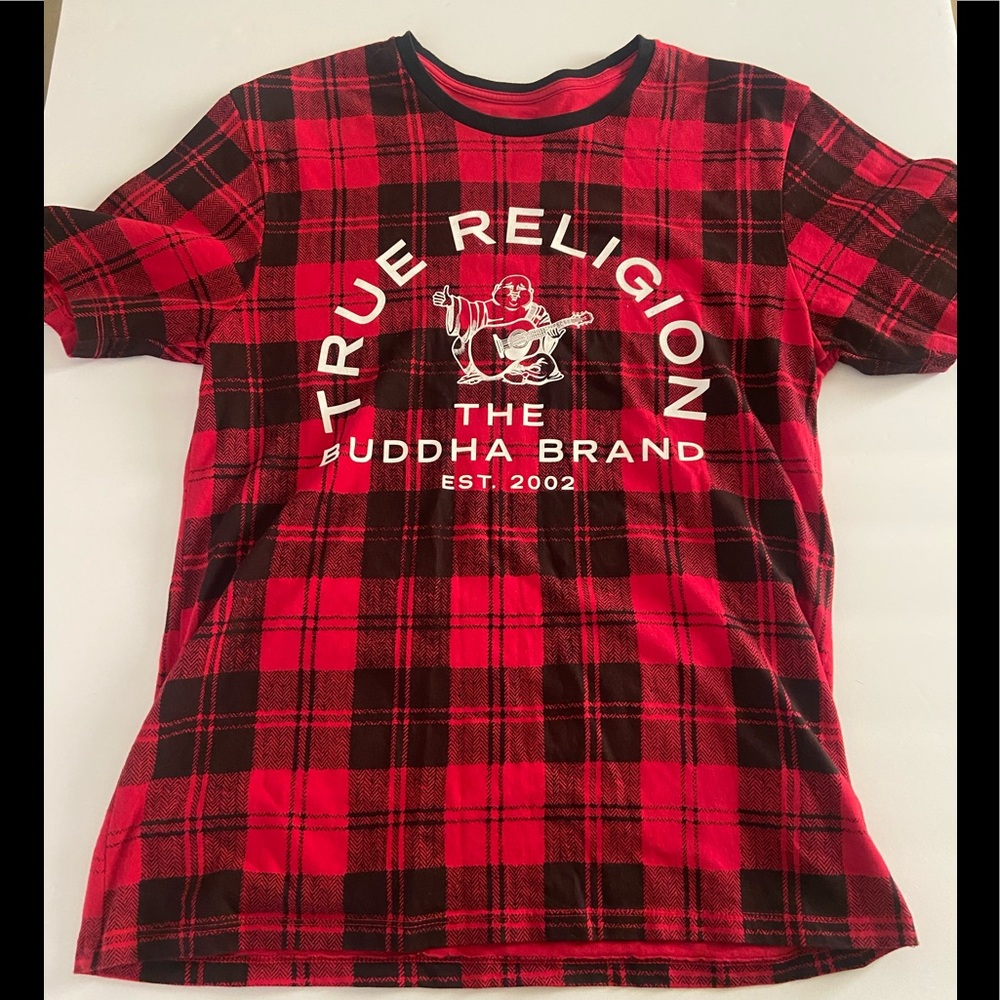 True Religion black/red plaid tee t-shirt mens sz M medium